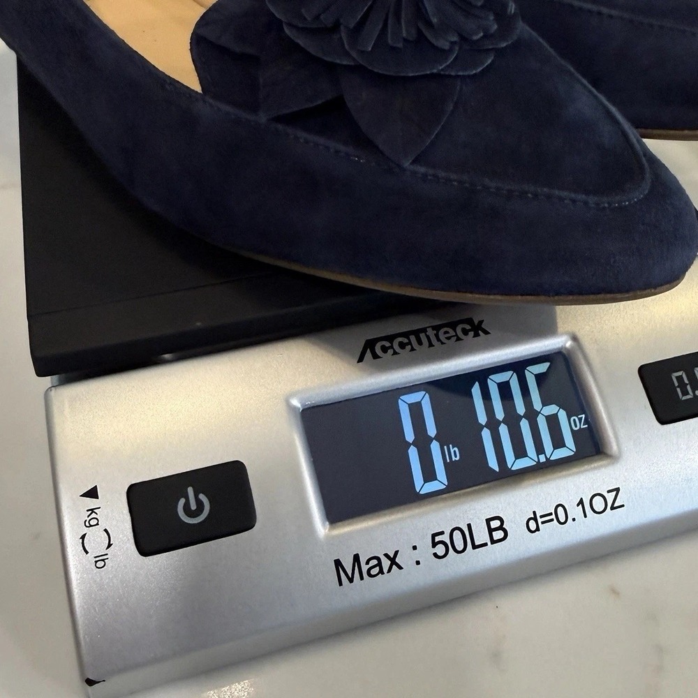 Talbots Navy Suede Leather Loafer Flats Womens 8M 3D Flower Pointed Toe Office - Picture 10 of 10